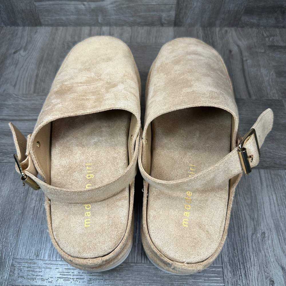 Madden Girl Grahamm Clog Womens 7.5 Tan Platform Buckle Faux Suede NEW - Picture 6 of 8